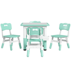 Qaba 5-Piece Adjustable Toddler Table and Chair Set with Storage Box, Green, 18M-5Y