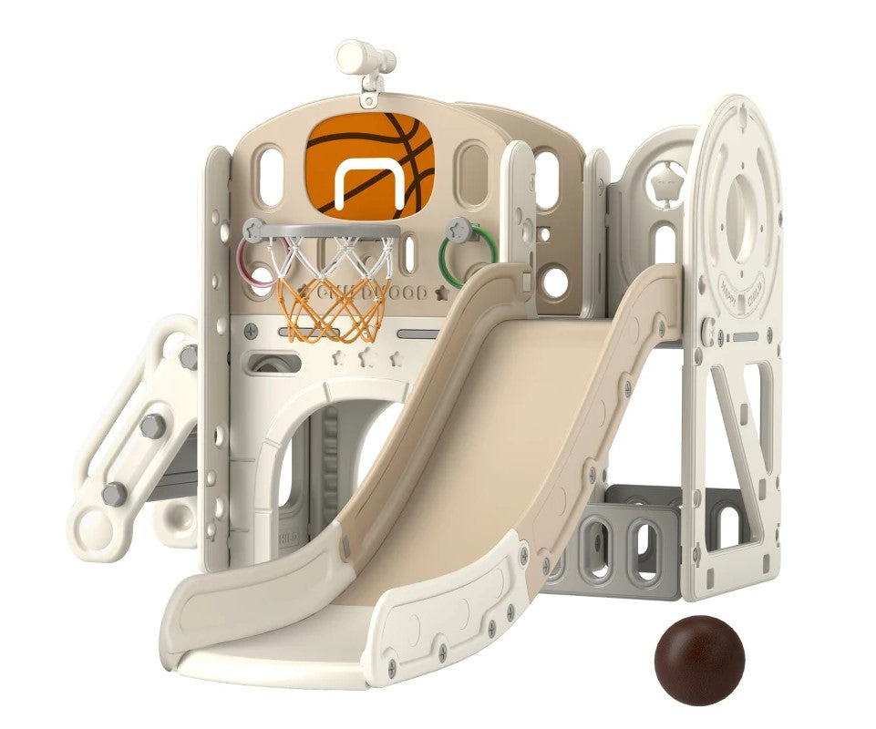 Qaba 7-in-1 Toddler Slide for Kids Ages 1-6 with Ring Toss, Basketball Hoop, Climber, Storage