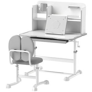 Qaba Height Adjustable Kids Desk & Chair Set with Tilt Desktop, Storage Drawer, Reading Rack