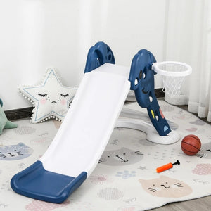 Qaba Indoor & Outdoor Toddler Slide Climber with Basketball Hoop, Ball & Inflator