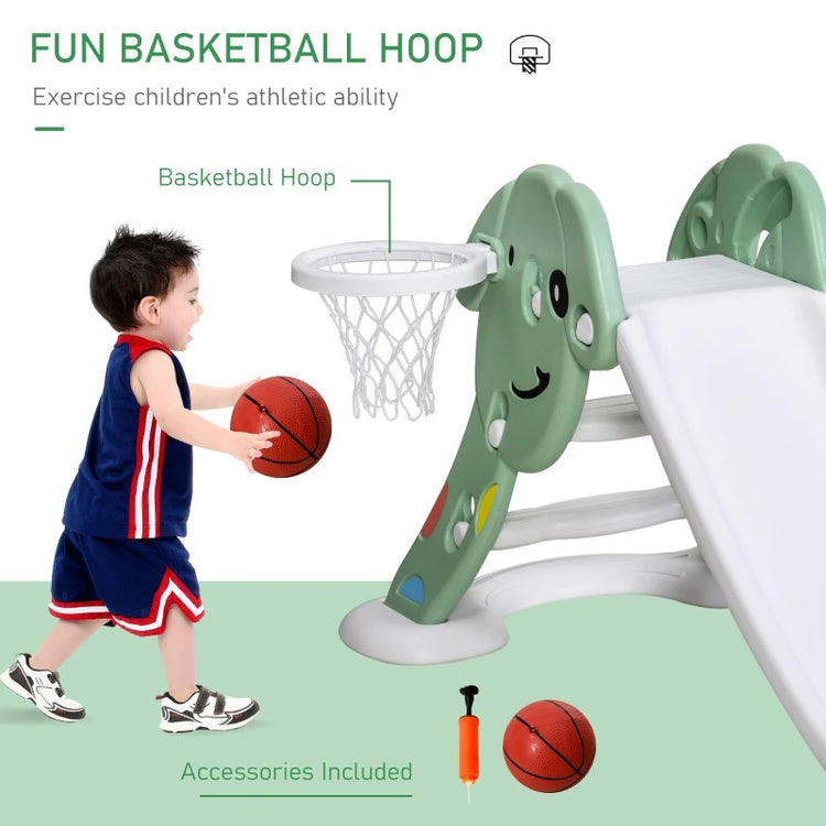 Qaba Indoor & Outdoor Toddler Slide Climber with Basketball Hoop, Ball & Inflator