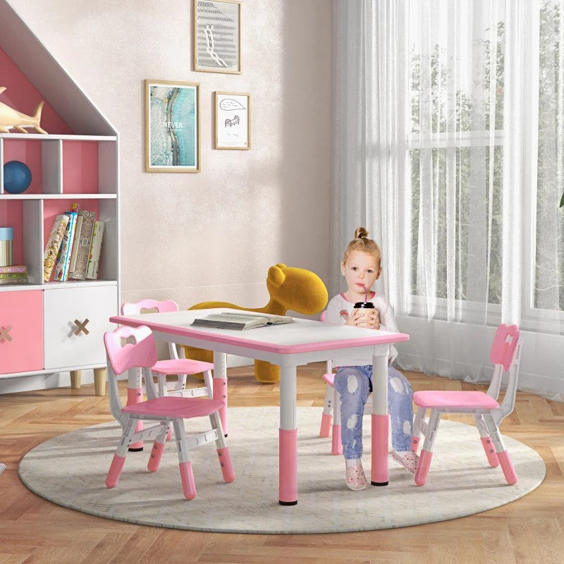 Qaba Kids Table and Chair Set, 5-Piece Adjustable Height Toddler Set for Ages 1.5-5