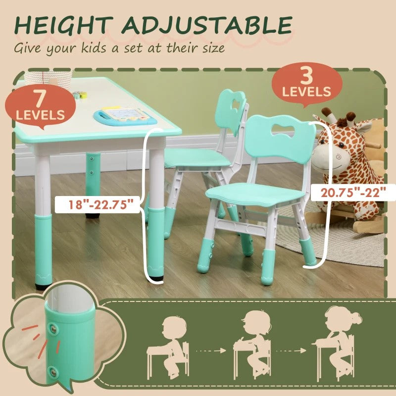 Qaba Kids Table and Chair Set, 5-Piece Adjustable Height Toddler Set for Ages 1.5-5