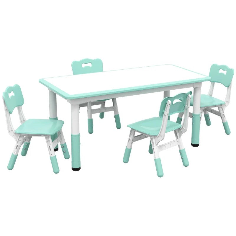 Qaba Kids Table and Chair Set, 5-Piece Adjustable Height Toddler Set for Ages 1.5-5