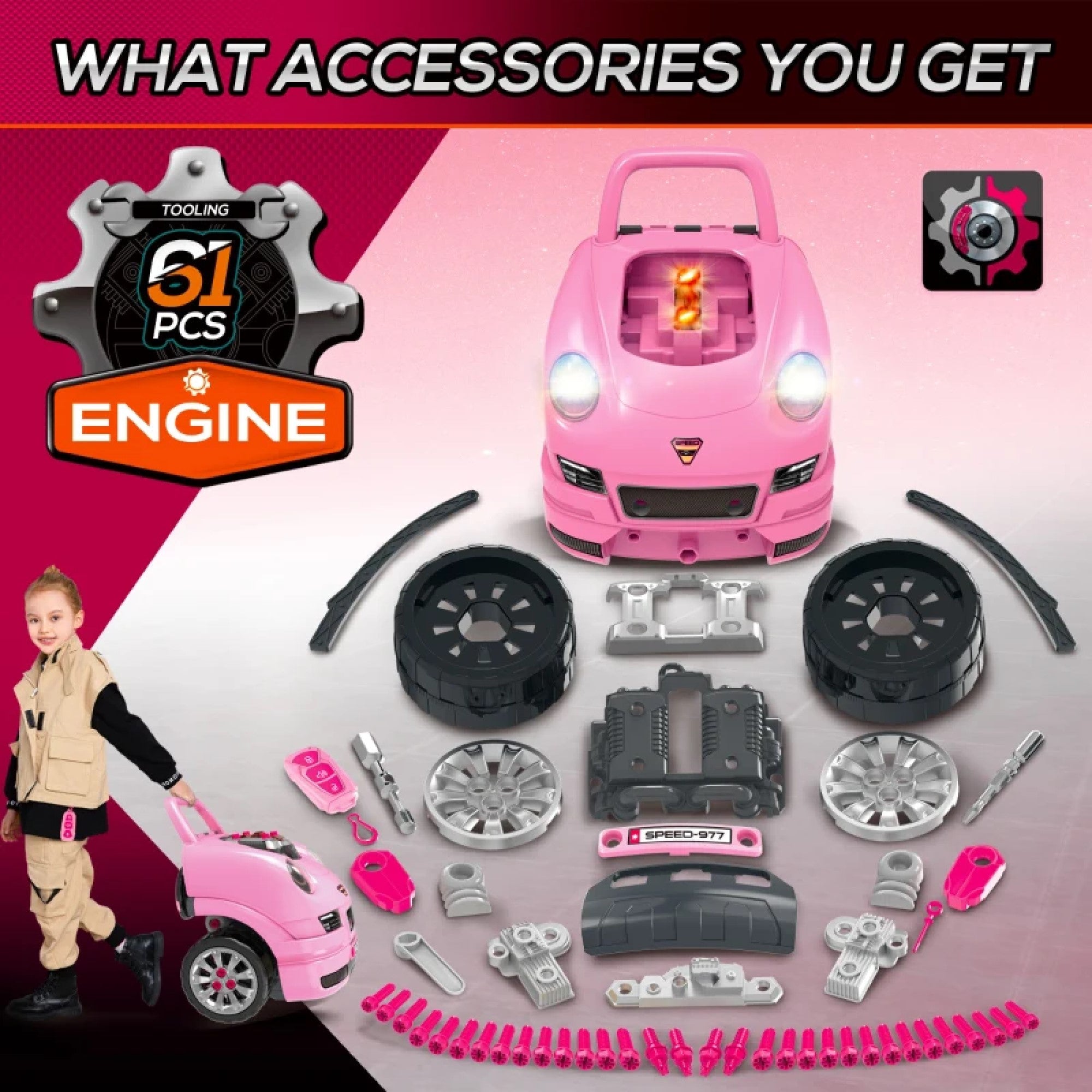 Pink Ride-On Truck Engine Toy Set