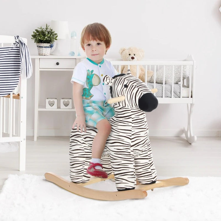 Qaba Zebra Shaped Kids Rocking Horse with Realistic Sound for Ages 2-4, Black