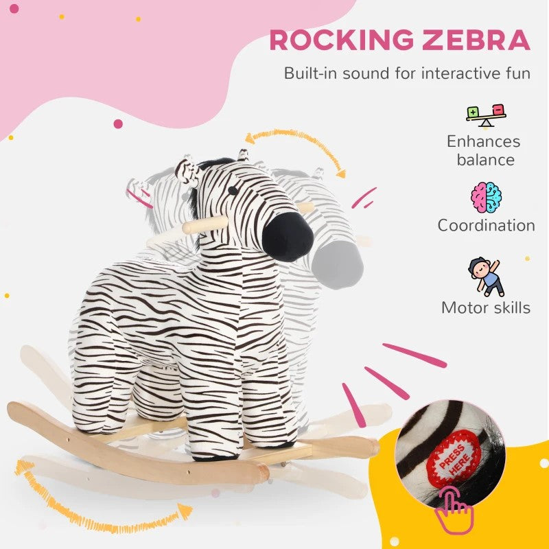 Qaba Zebra Shaped Kids Rocking Horse with Realistic Sound for Ages 2-4, Black