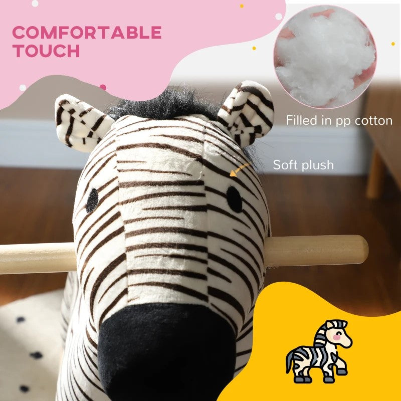 Qaba Zebra Shaped Kids Rocking Horse with Realistic Sound for Ages 2-4, Black