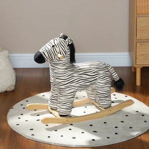 Qaba Zebra Shaped Kids Rocking Horse with Realistic Sound for Ages 2-4, Black