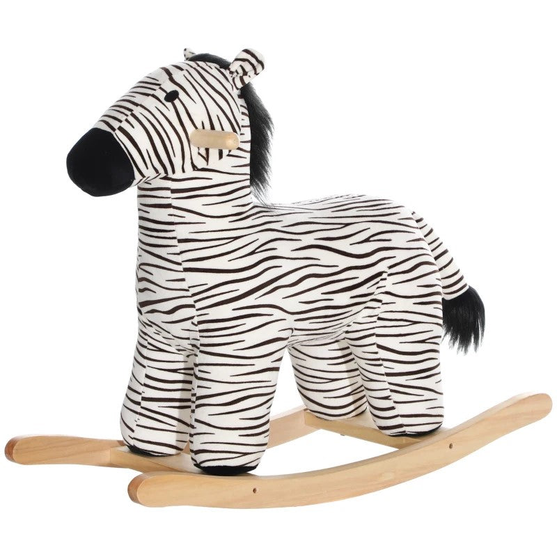 Qaba Zebra Shaped Kids Rocking Horse with Realistic Sound for Ages 2-4, Black