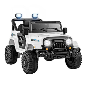 White toy off-road vehicle with black details on a white background
