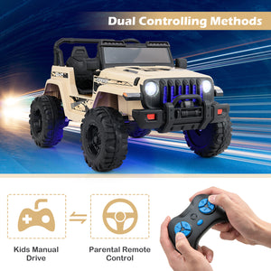 Toy truck with dual controlling methods on a blue and black background