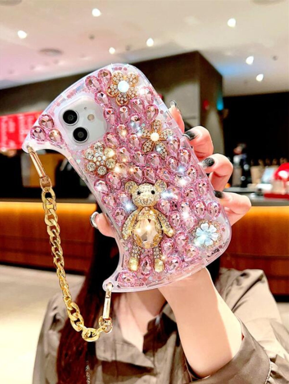 Rhinestone & Bear Decor Bag Design Diamond Phone Case