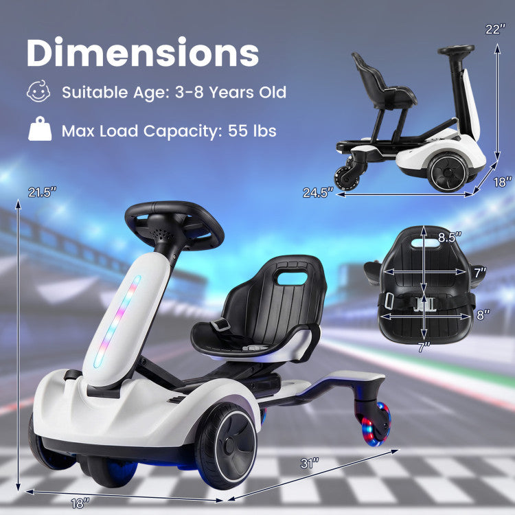 Children's toy car with dimensions and specifications on a checkered background