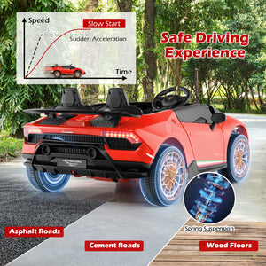 Red toy car with safety features and road conditions displayed on a scenic background