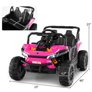 Pink toy off-road vehicle with measurements on a white background