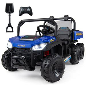 Blue toy off-road vehicle with remote control on a white background