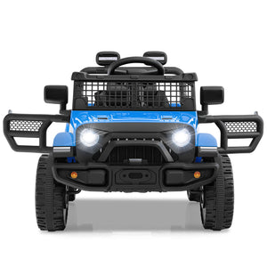 Blue and black toy off-road vehicle on a white background