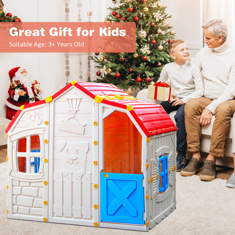 Cottage Kids Playhouse with Working Door & Openable Windows – Outdoor Playhouse
