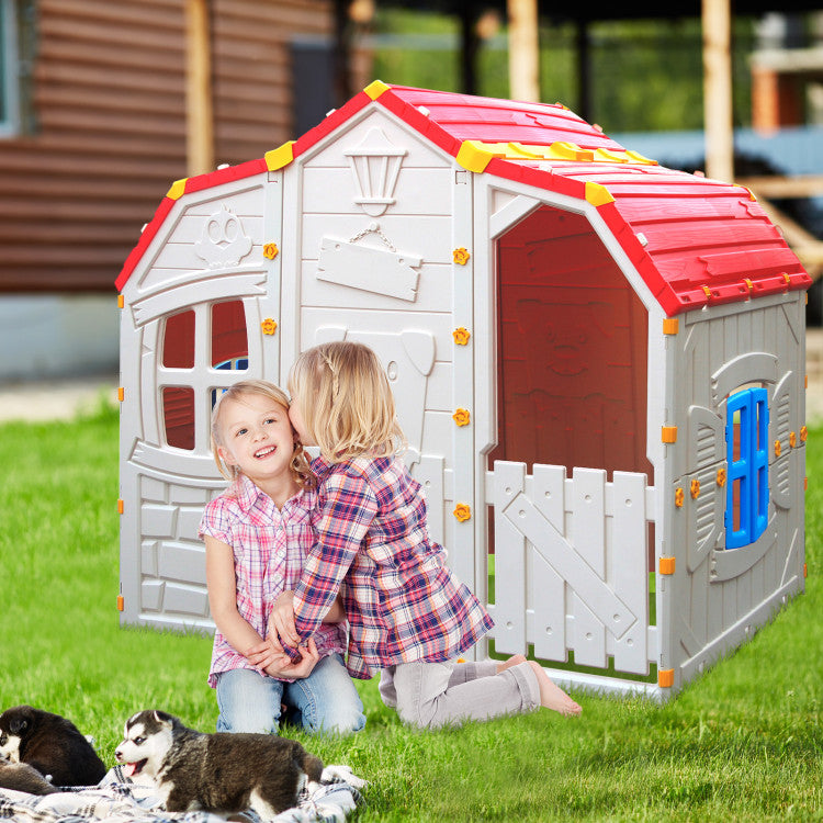 Cottage Kids Playhouse with Working Door & Openable Windows – Outdoor Playhouse