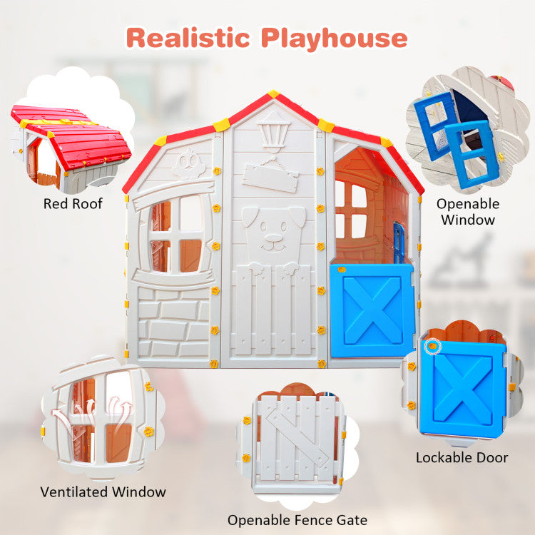 Cottage Kids Playhouse with Working Door & Openable Windows – Outdoor Playhouse