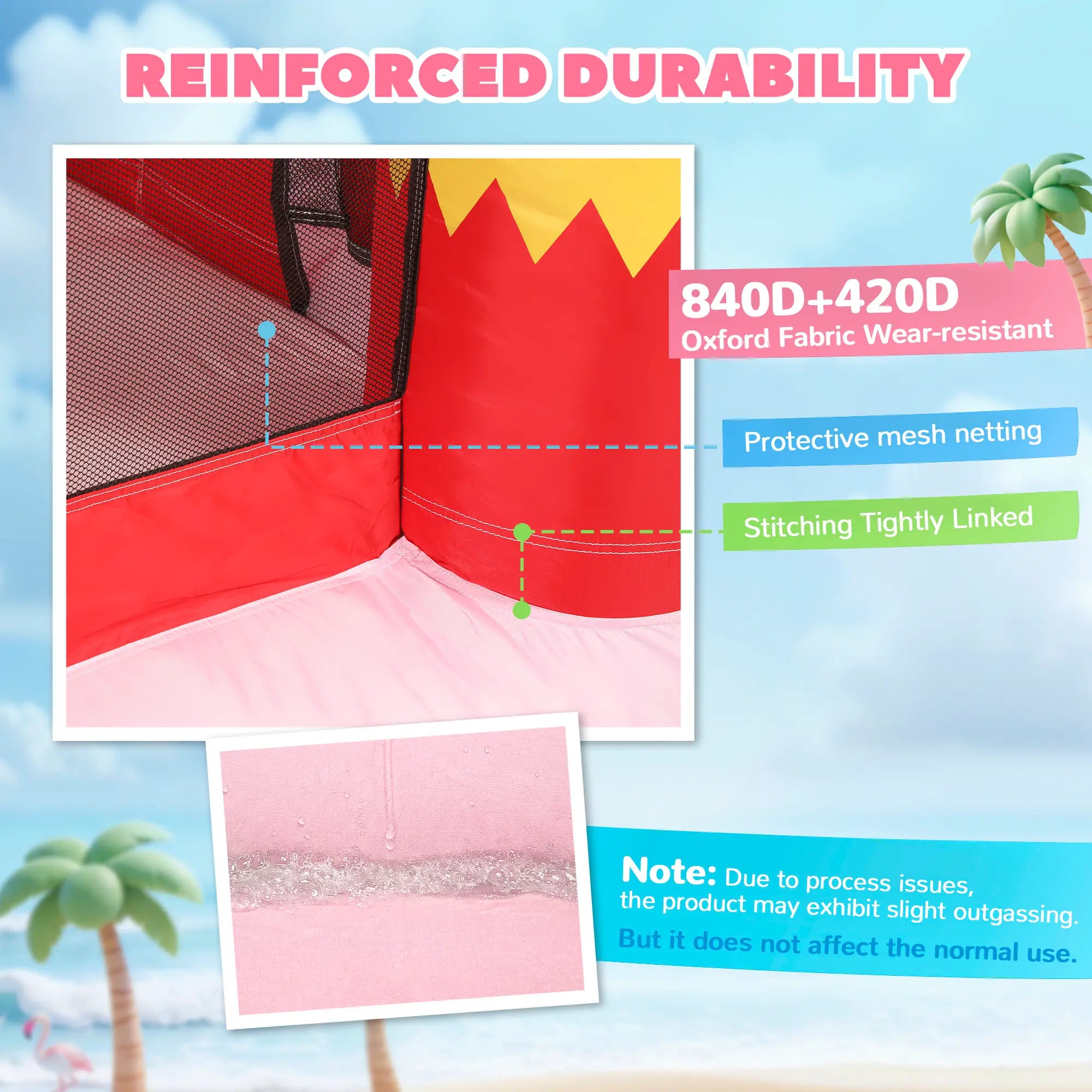 Product image with reinforced durability features on a beach background
