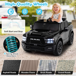 Children's toy truck with RAM branding, featuring high-quality wheels and road surface compatibility.