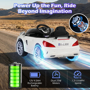 Children's electric car with glowing wheels on a desert road, featuring text and graphics about power and speed.