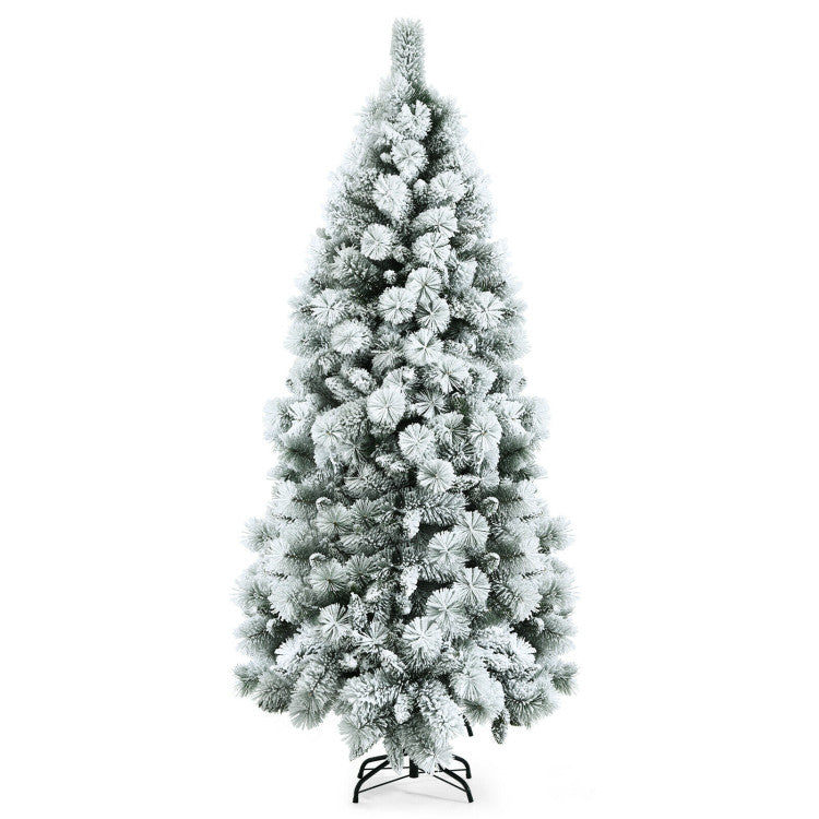 Slim Flocked Hinged Artificial Christmas Tree with Pine Needles - Elegant Holiday Decor