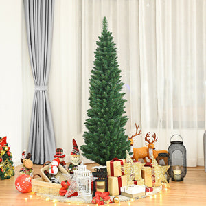 Slim Pencil Artificial Christmas Tree - 5/6/7/8/9 Ft PVC with Sturdy Metal Stand