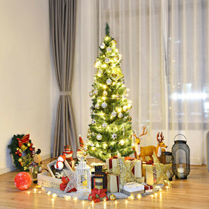 Slim Pencil Artificial Christmas Tree - 5/6/7/8/9 Ft PVC with Sturdy Metal Stand