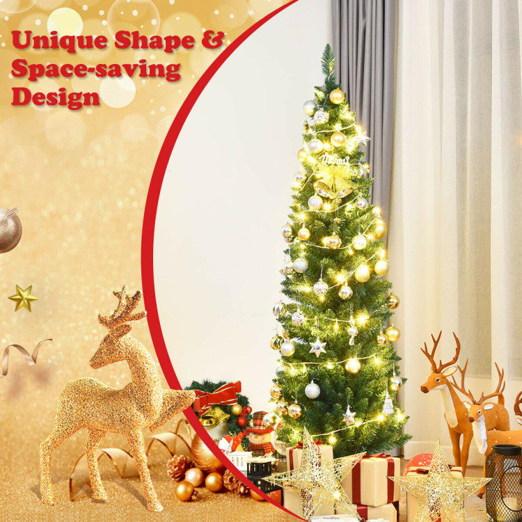 Slim Pencil Artificial Christmas Tree - 5/6/7/8/9 Ft PVC with Sturdy Metal Stand