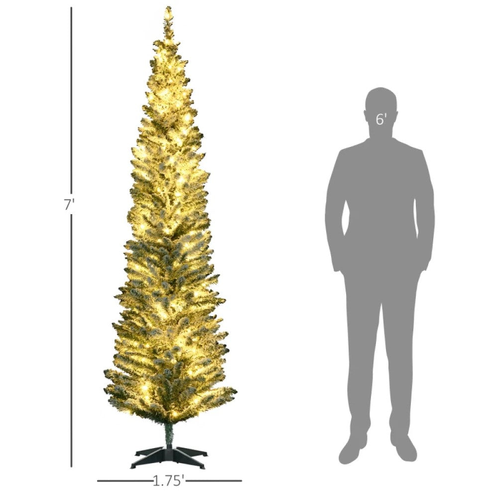 Slim Pencil Christmas Tree - 5ft, 6ft and 7ft Artificial Tree with Warm White LED Lights