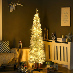 Slim Pencil Christmas Tree - 5ft, 6ft and 7ft Artificial Tree with Warm White LED Lights