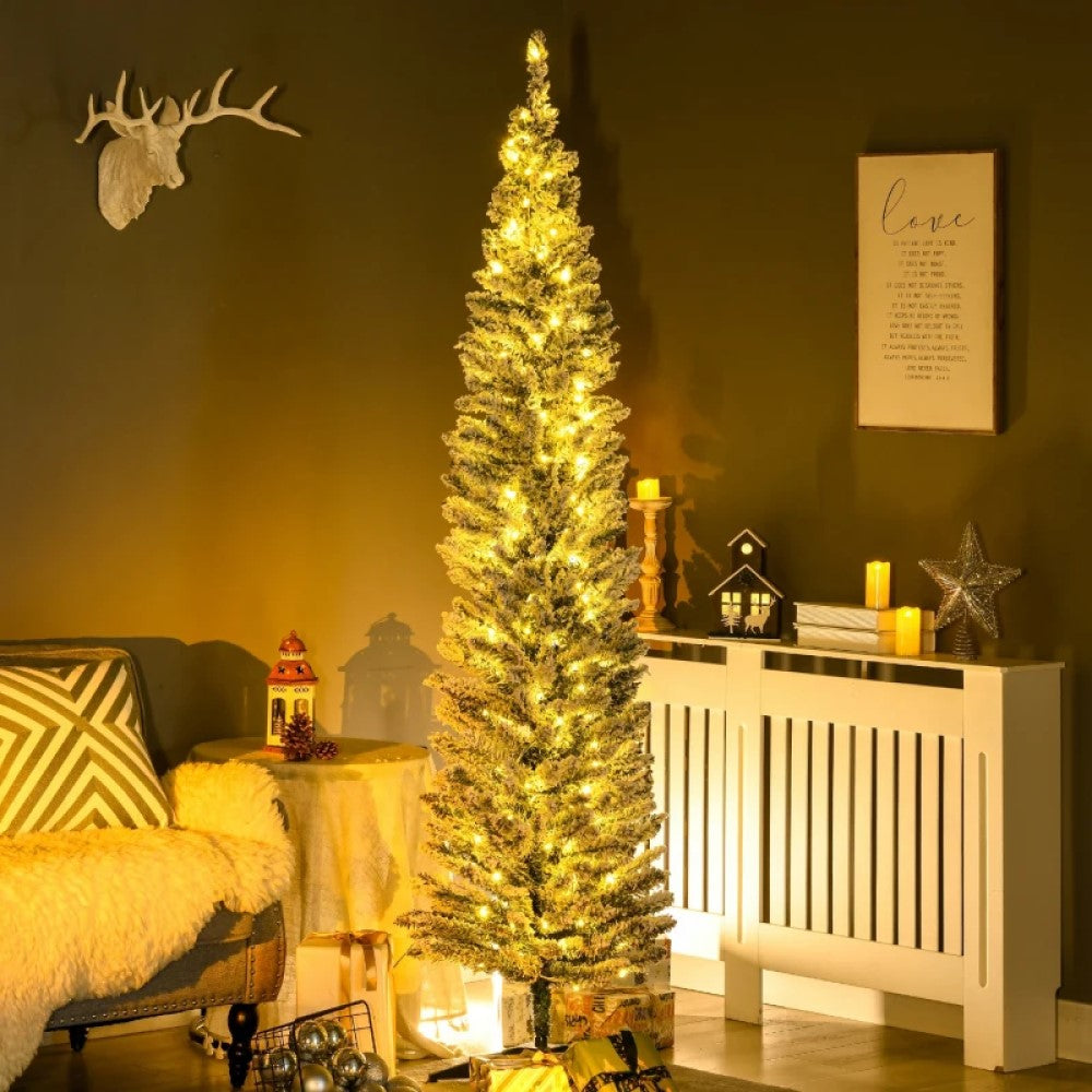 Slim Pencil Christmas Tree - 5ft, 6ft and 7ft Artificial Tree with Warm White LED Lights