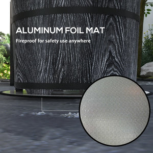 Aluminum foil mat with fireproof feature, shown on a stand with a close-up of the material.