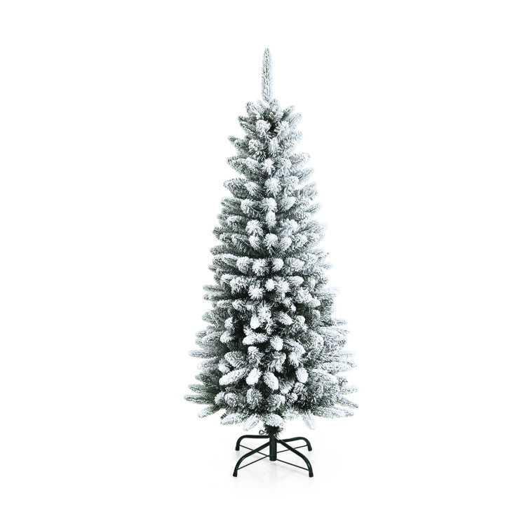 Snow-Flocked Pencil Christmas Tree with Mixed Tips, 4.5/6.5/7.5 Feet Tall