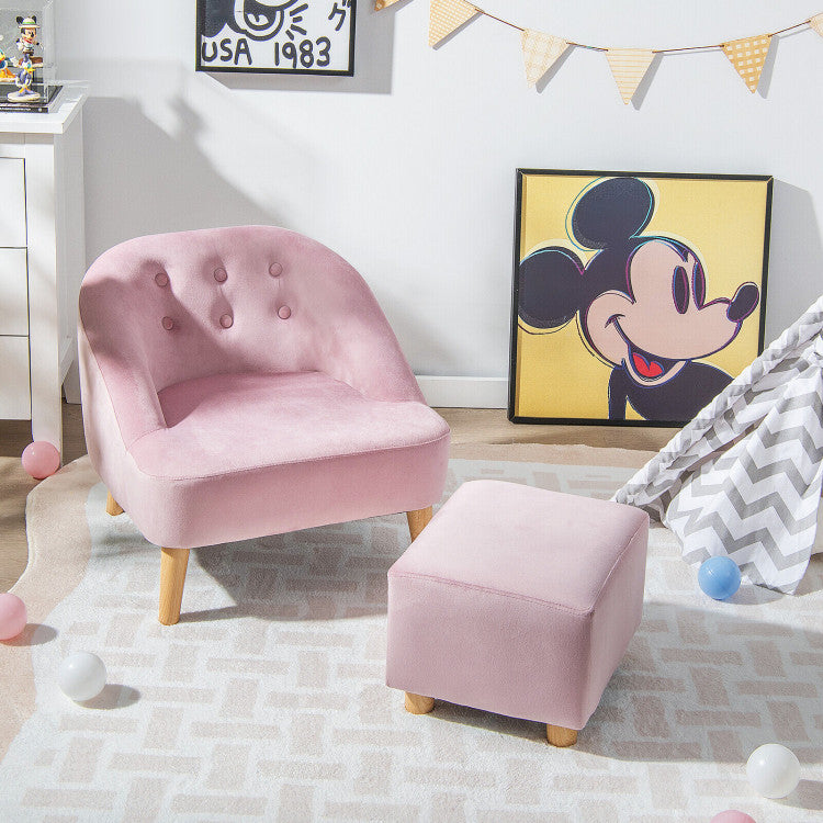 Soft Velvet Upholstered Kids Sofa Chair with Matching Ottoman - Cozy and Stylish