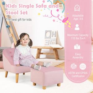 Soft Velvet Upholstered Kids Sofa Chair with Matching Ottoman - Cozy and Stylish