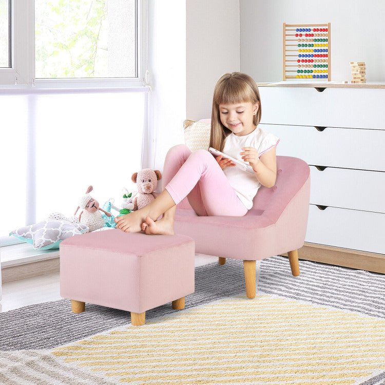 Soft Velvet Upholstered Kids Sofa Chair with Matching Ottoman - Cozy and Stylish