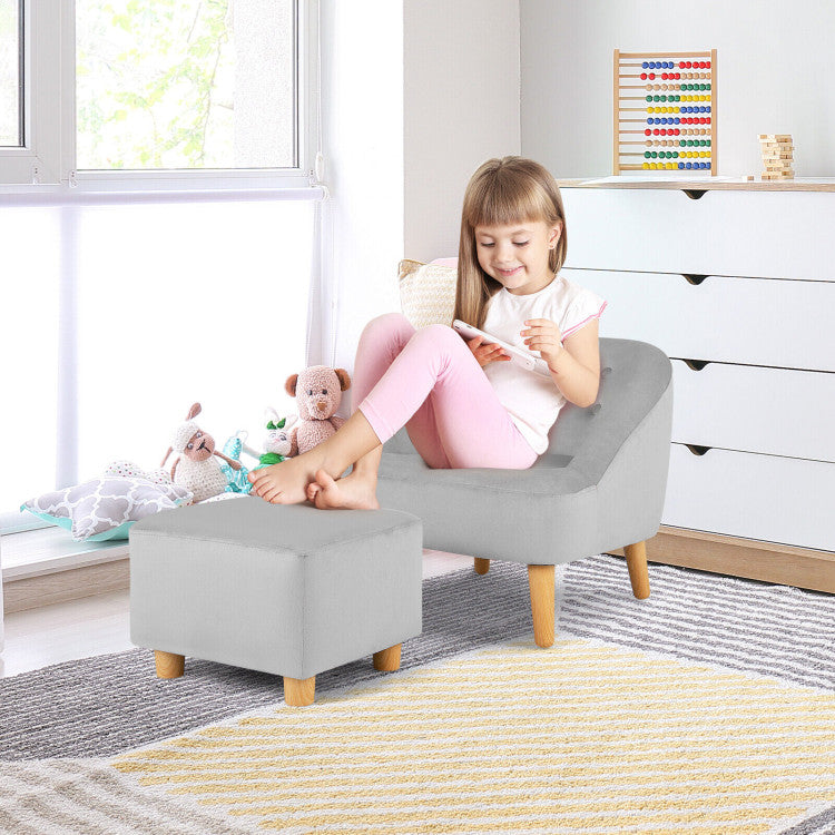 Soft Velvet Upholstered Kids Sofa Chair with Matching Ottoman - Cozy and Stylish