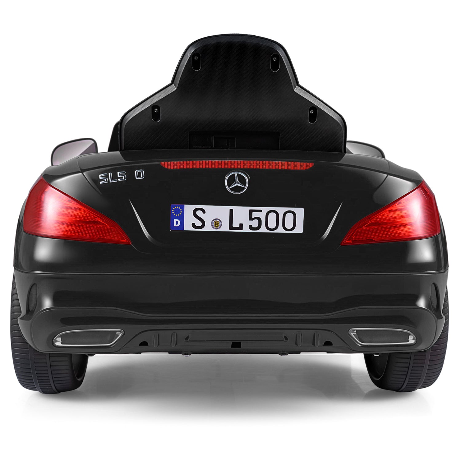 Black Mercedes-Benz car with red taillights on a white background