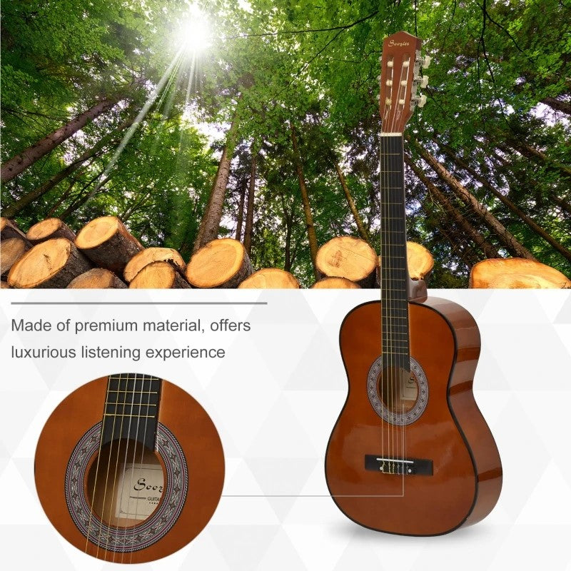 Soozier 36" Classical Guitar Set for Kids with Birch Wood & Storage Bag, Coffee