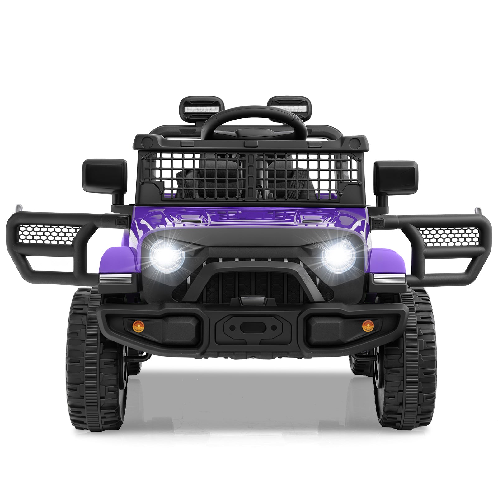 Purple and black toy off-road vehicle on a white background