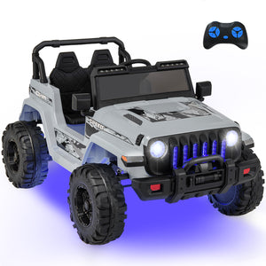 Children's toy jeep with remote control on a white background