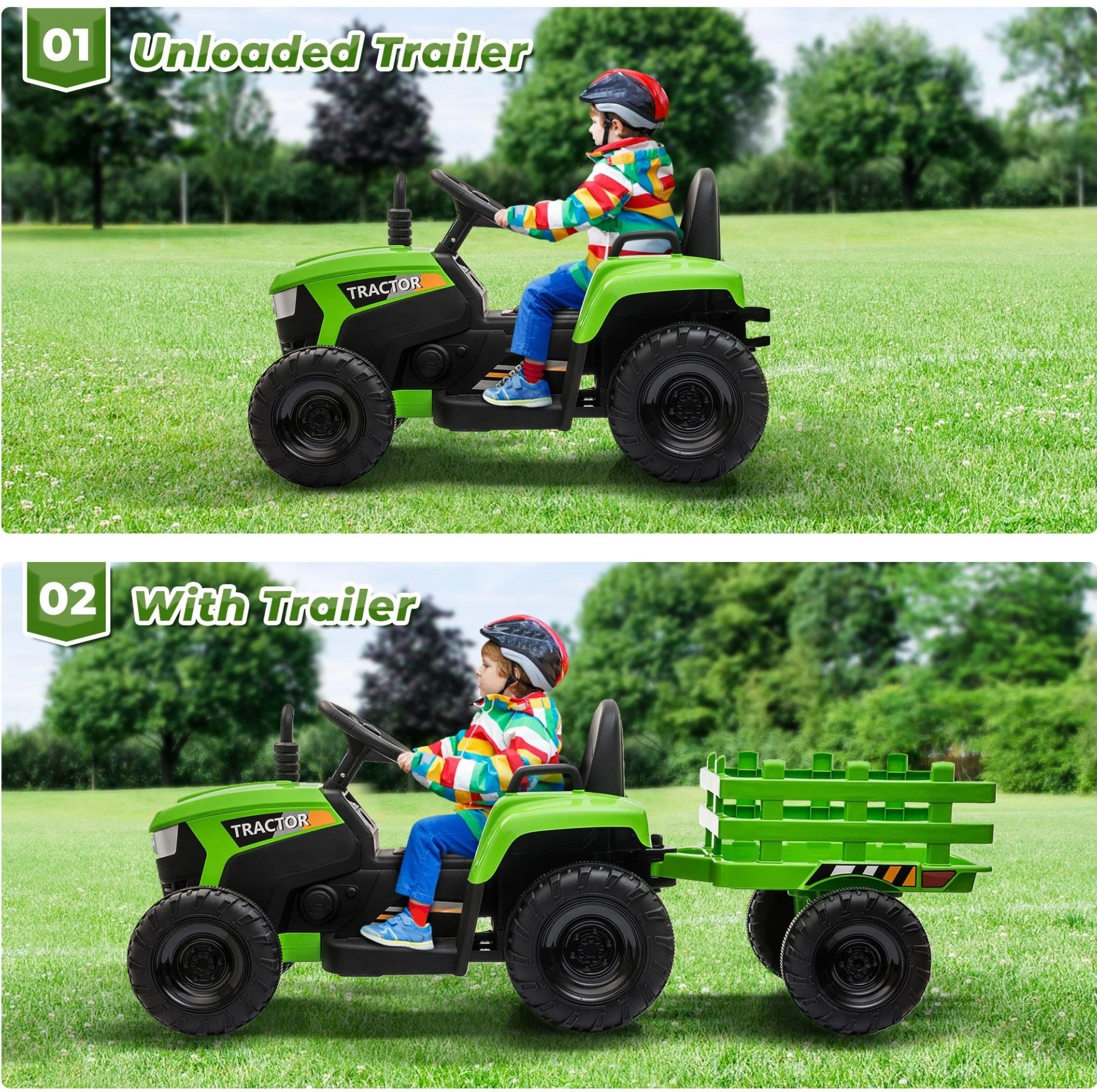 Tobbi 12V Battery Powered Toy Tractor with Trailer, Kids Electric Ride On Toy Car, Five Colors