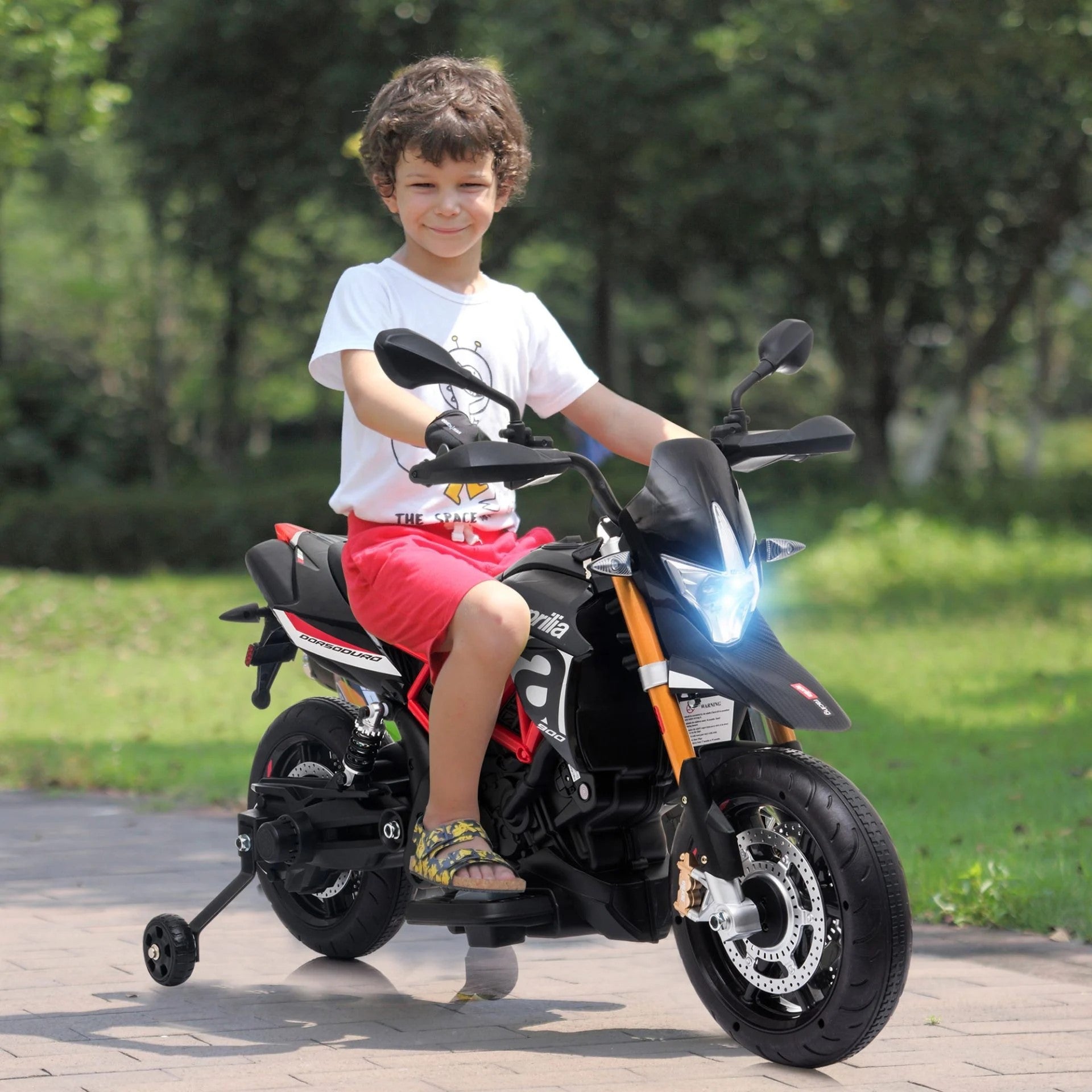 Tobbi 12V Electric Aprilia Licensed Motorcycle, Battery Powered Kids Ride On Toy Motorcycle with Auxiliary Wheels, Black