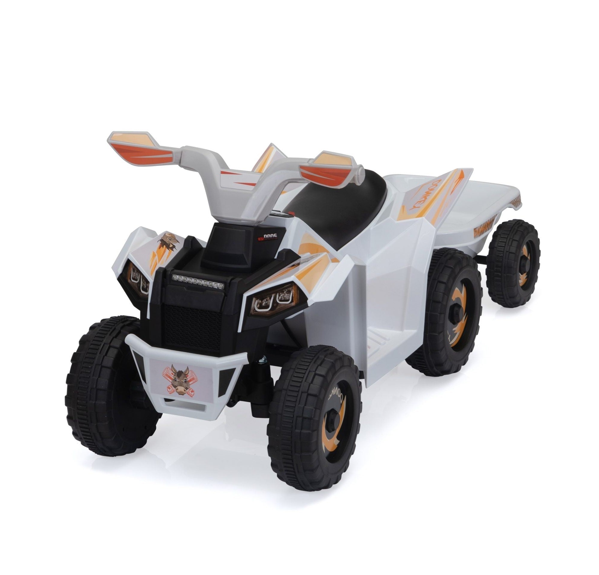 Tobbi 6V Electric Kids Ride On ATV with Trailer, Battery Powered 4 Wheeler Quad Toy Car, Wild Ass - Children's toy ATV, Toys ride on White