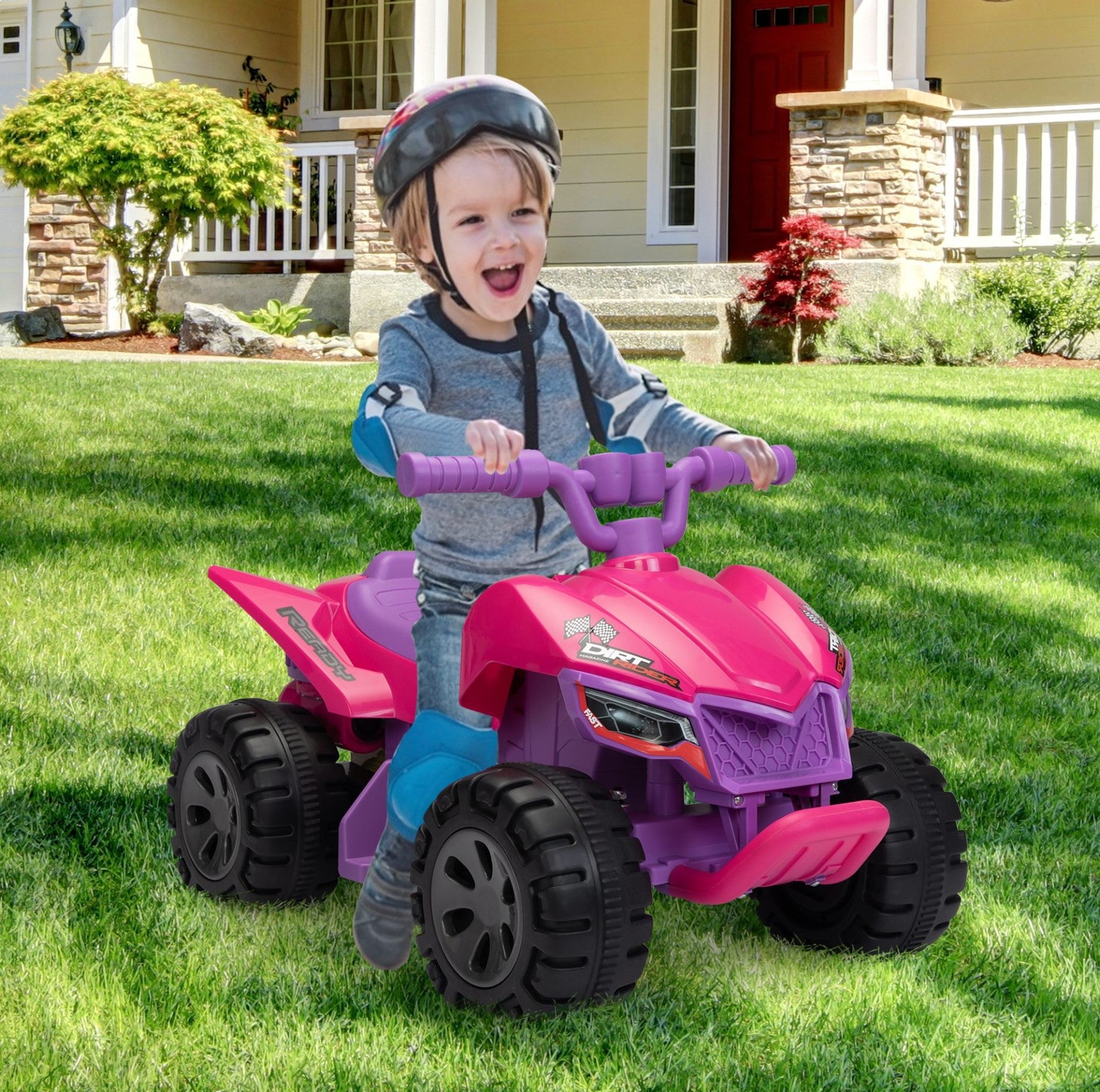 Tobbi 6V Electric Kids Ride on ATV Battery Powered Toy 4 Wheeler Quad Car, Gerbil Series - Black and Rose Red