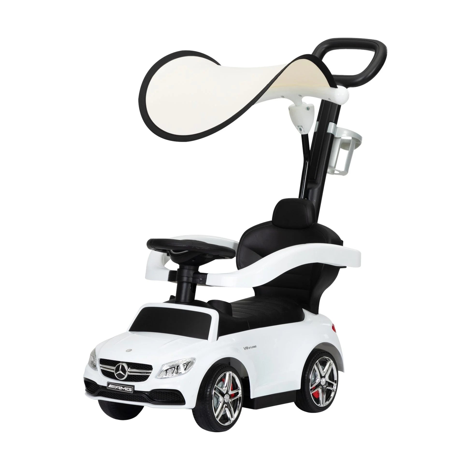 Tobbi Mercedes Benz Kids Ride On Toy Car, 3 in 1 Push Car Stroller for Toddlers With Removable Canopy, Handle, White - Toys Ride, Mercedes Toy Car Stroller